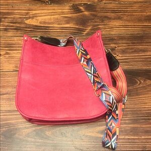 Vibrant Pink Women's Bag with Patterned Strap